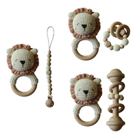 baby pacifier chain clip dummy nipple holder wooden bracelet crochet lion rattle hand bell teething toy soother molar gifts