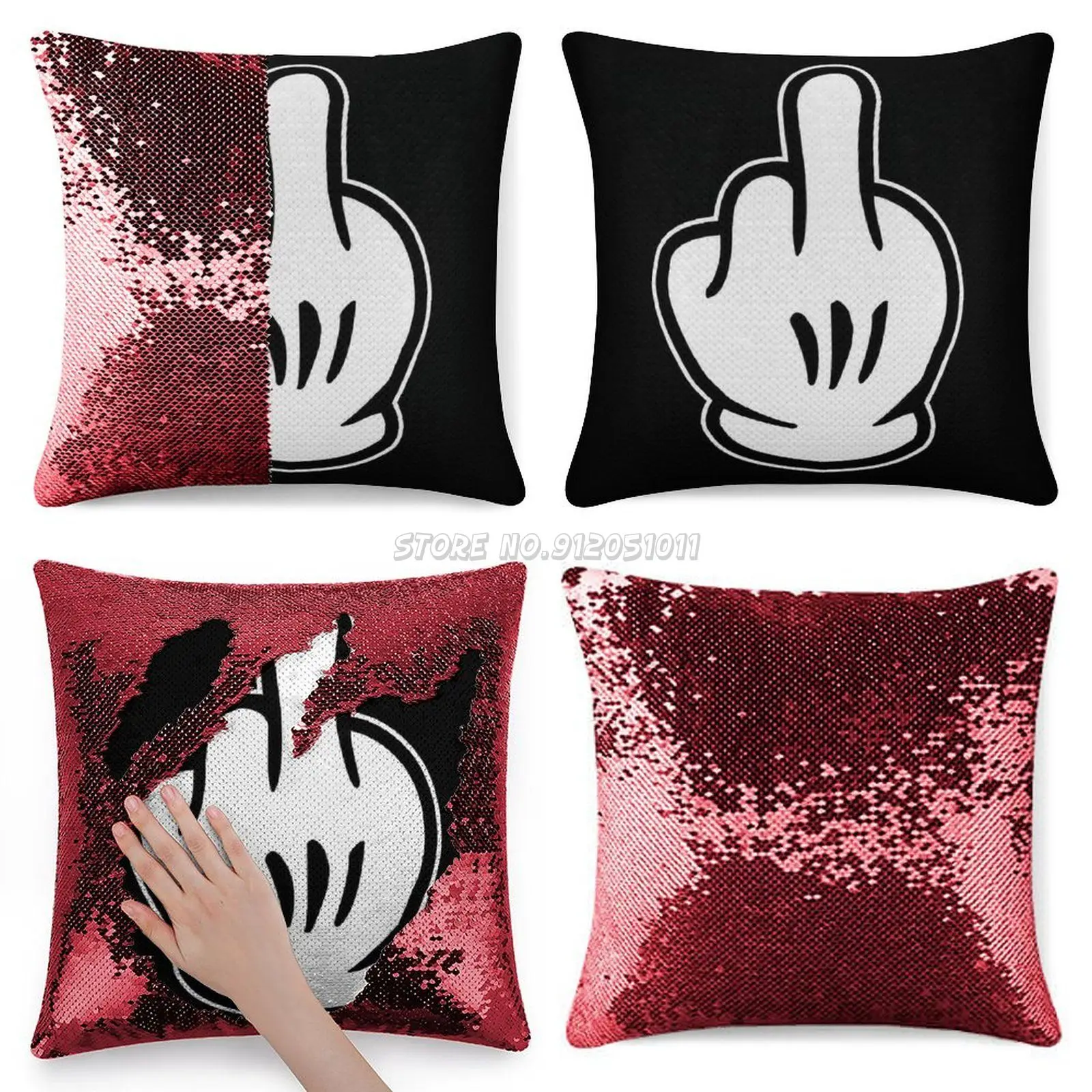 Средний палец в Мышь Sequin Подушка на заказ кафе дом Декор Наволочка Цвет изменение