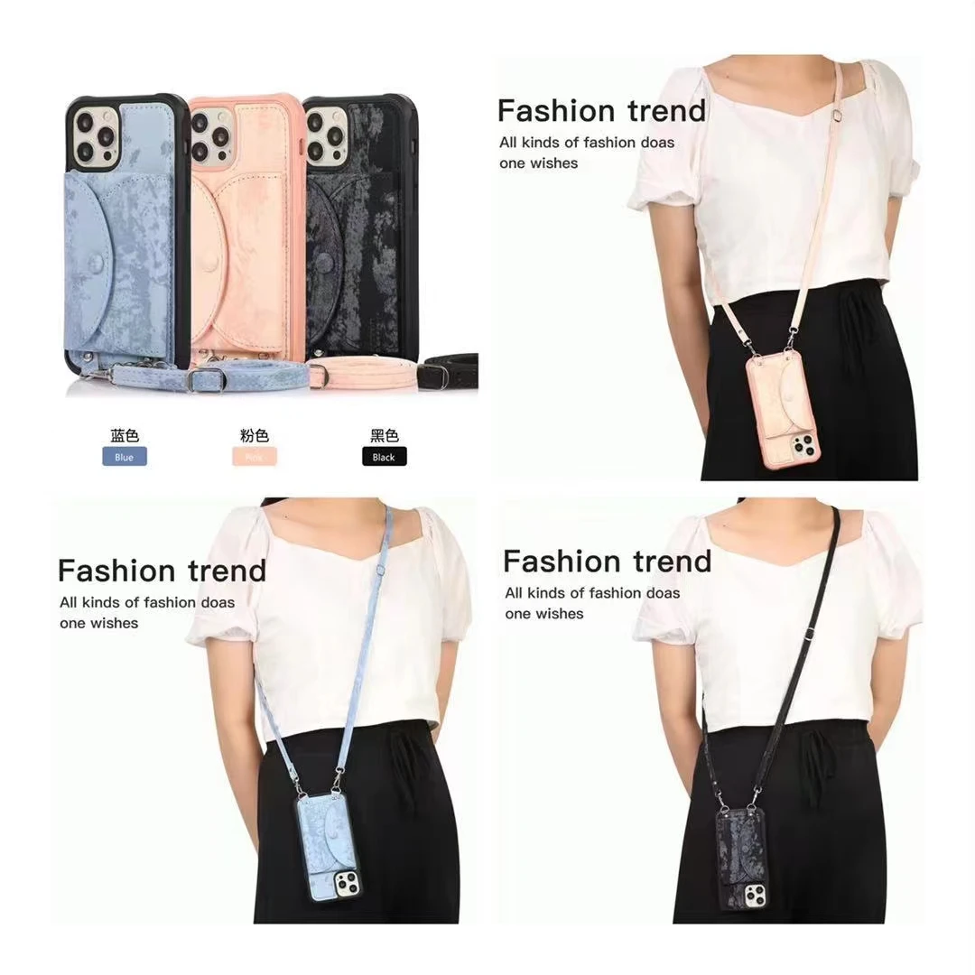 

Lanyard Strap Wallet Leather Phone Case For Iphone 12Pro MAX 11 XS MAX X 7 8Plus Magnetic Card Bag Strap Soft Cover