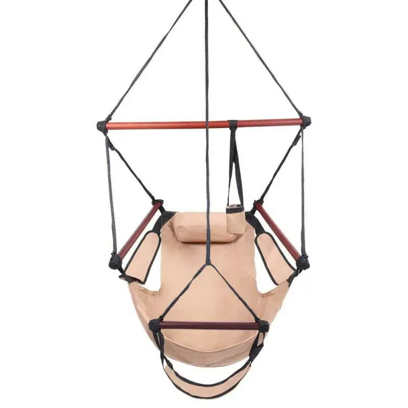 

Deluxe Air Hammock Hanging Patio Tree Sky Swing Chair Outdoor Porch Lounge Brown