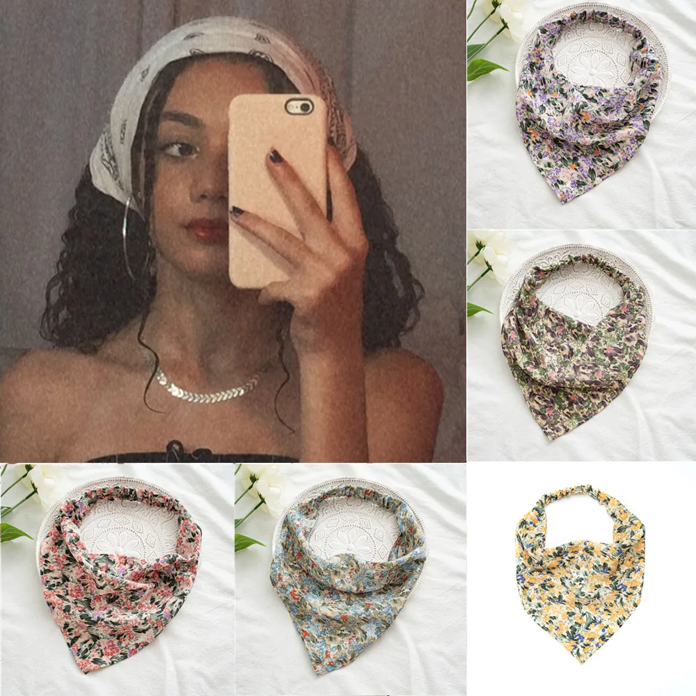 

2021 Woman Floral Triangle Bandana Printed Hairband Girls Turban Hair Scarf Headband Women Hair Accessories Headwear