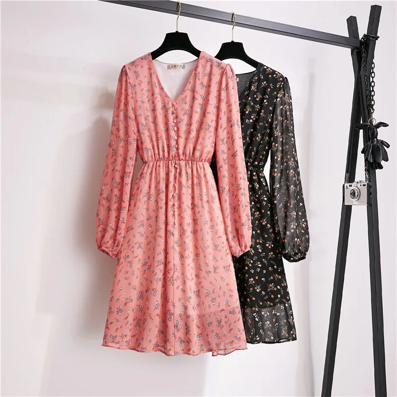 Шифоновое мини-платье Осеннее винтажное повседневное шикарное черное платье с