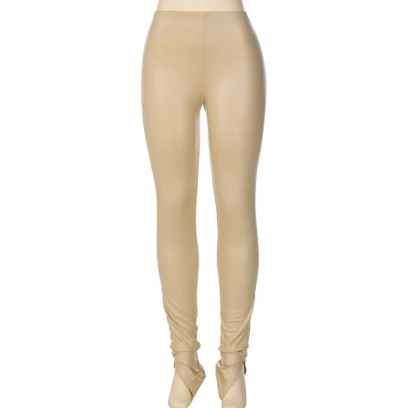 

Skinny Mid Waist Faux PU Leather Pencil Pants Side Slit Women Fall 2020 Fashion Clothing Long Bodycon Trousers Clubwear