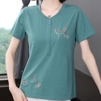 button embroidery t shirt women cotton tee shirt 2022 summer tops casual short sleeve tees korean style clothes poleras mujer