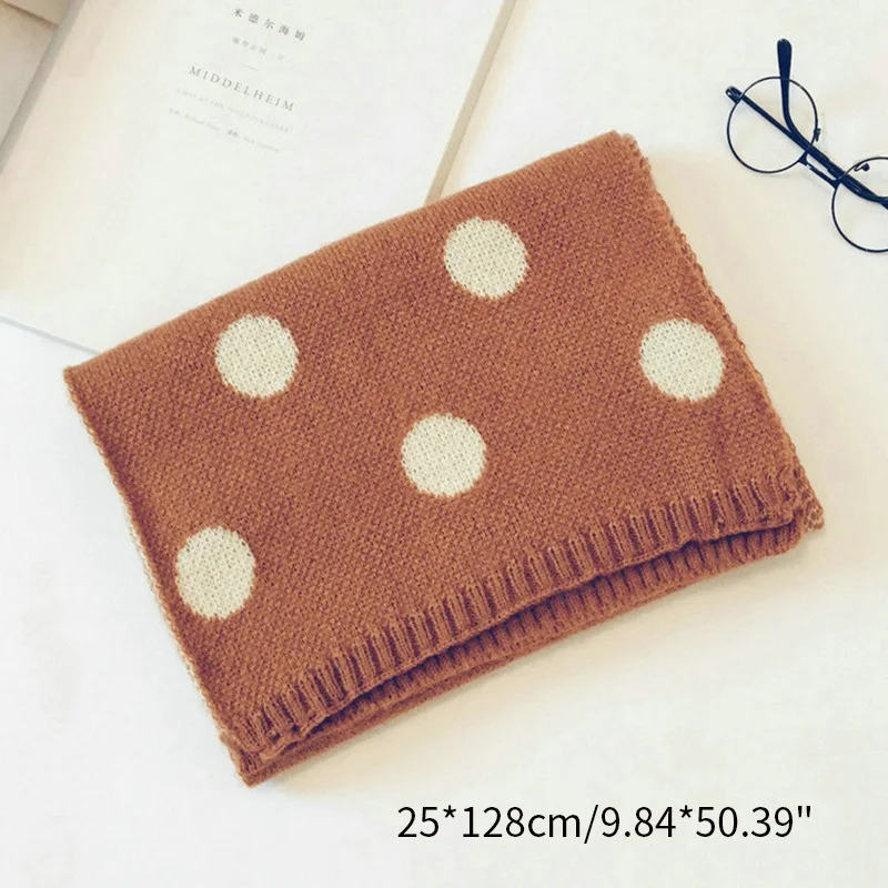 Детский зимний шарф из шерстяной пряжи детский высокого качества в горошек для