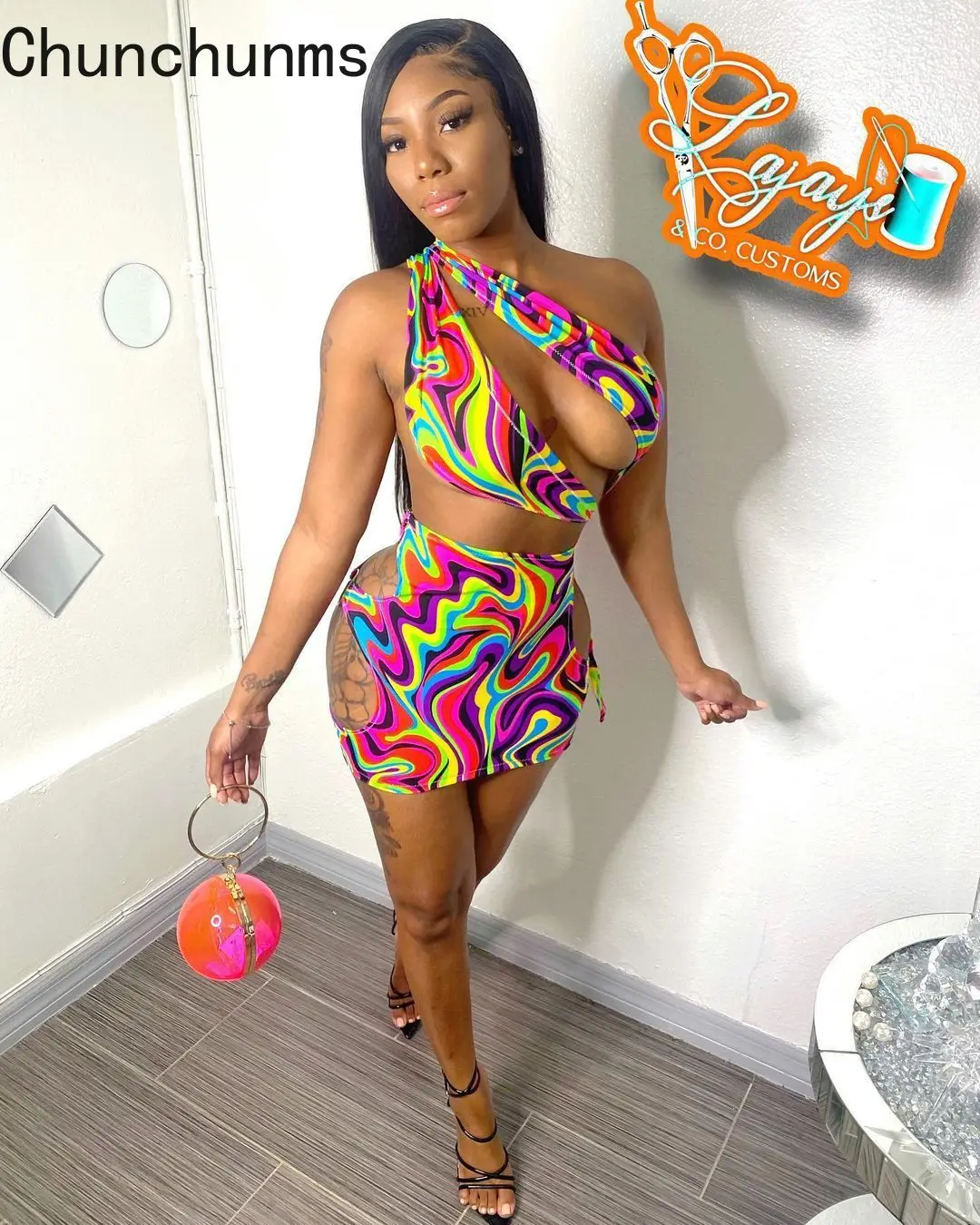 

Sleeveless One Piece Bandage Dress Party Night Club Elegant Outwear Fashion Irregular Collar Printed Sexy Dress For Women