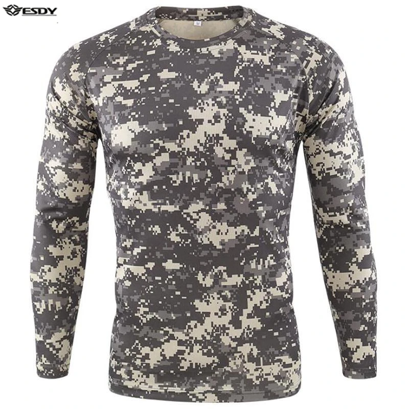 

Футболка ESDY Мужская быстросохнущая, тактическая камуфляжная тенниска с длинным рукавом и круглым вырезом, Спортивная армейская смешная 3d-ф...