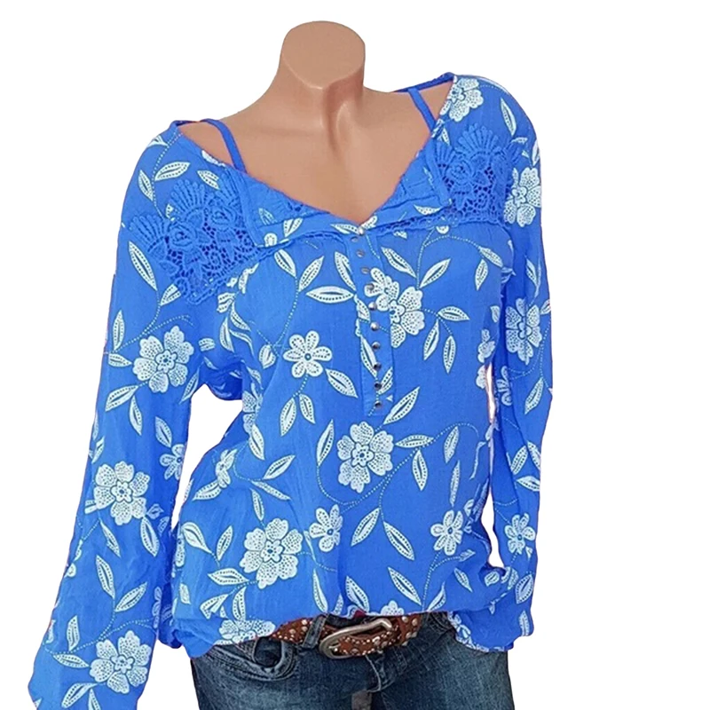Кружевная футболка с длинным рукавом и цветочным принтом модная женская
