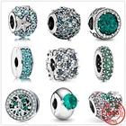 925 стерлингового серебра блестящая отделка нескольких зелёных лепесток Древа любви; Защитная обувь с цепями и отделкой бисером Пандора оригинальный браслет, сделай сам, ювелирное изделие для женщин