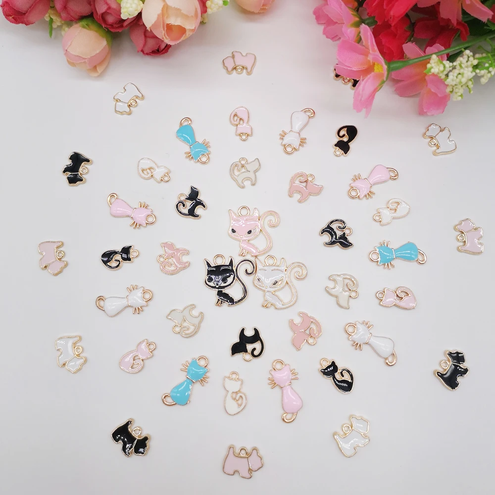 Животное собака кошка талисманы Металл Плавающий Шарм Золото Эмаль Подвески для
