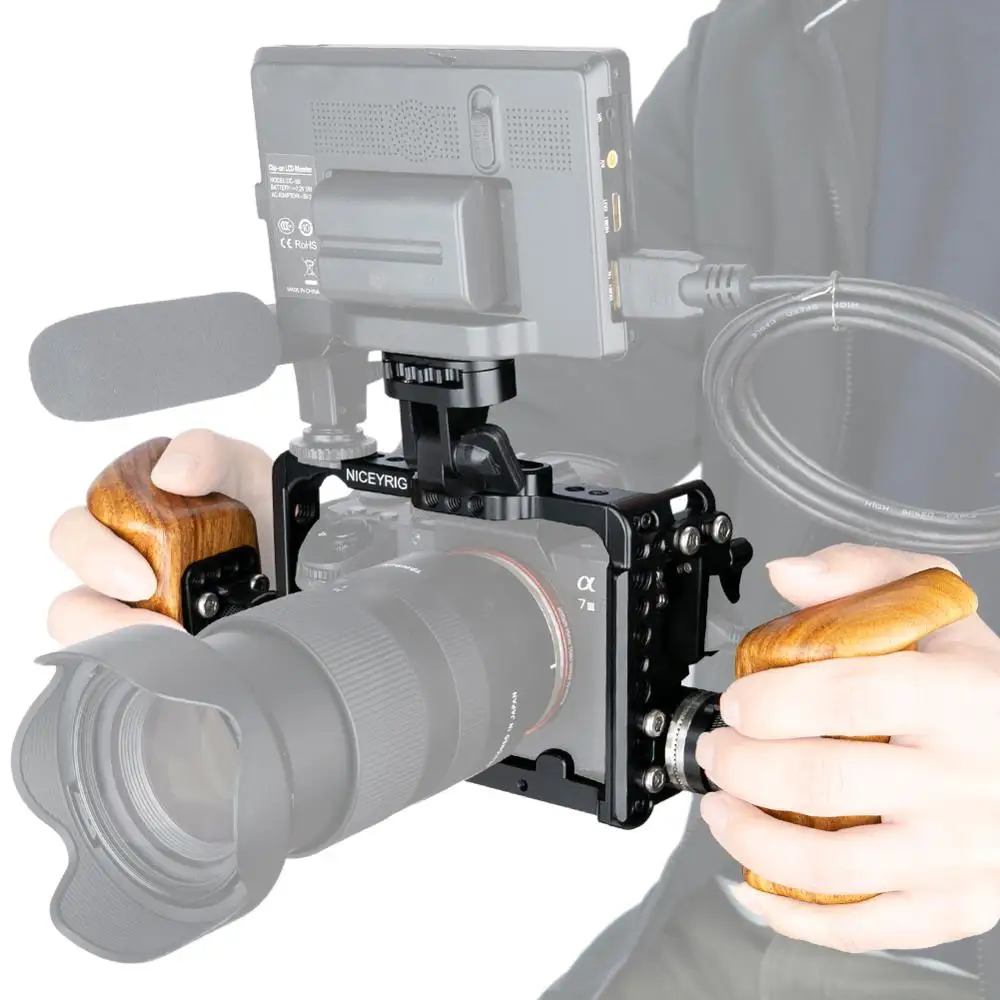 Клетка для камеры NICEYRIG с деревянной ручкой ручной зажим HDMI кабеля SONY A7RIII A7SII A7II