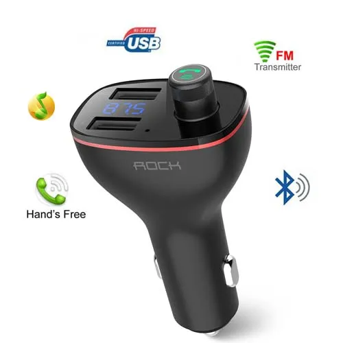 Универсальный ROCK B300 Bluetooth Автомобильный fm-передатчик USB Автомобильное зарядное устройство цифровой алюминиевый сплав Быстрая зарядка мониторинг для телефонов - Тип штекера: Универсальный