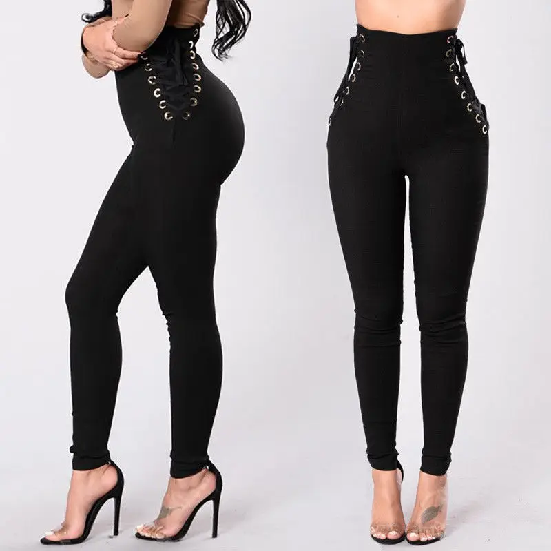 

Women Sexy High Waist Pants Slim Pencil Bandage Sports Pants Fitness Casual Lace Up Pants Stretch Trousers Female Apparel