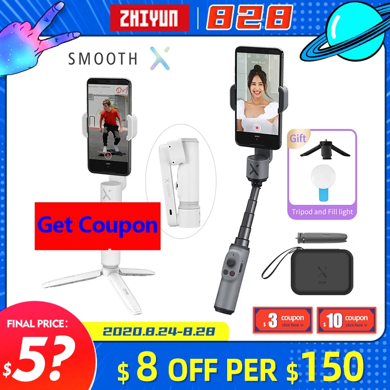 Zhiyun Smooth X смартфон карданный Ручной Карманный стабилизатор Sefie Stick для iPhone11Pro/Max