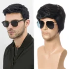 Синтетический короткий парик для мужчин, вьющиеся волосы, натуральные черные парики, высокотемпературные, для ежедневного использования