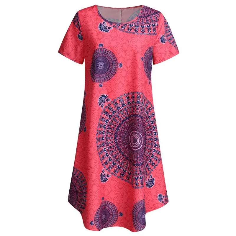 Для женщин Большие размеры индийский Цветочный Принт футболки с короткими