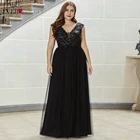Вечернее платье черного размера плюс Ever Pretty EP00551BK элегантные вечерние платья из тюля с v-образным вырезом и вышивкой бисером 2020