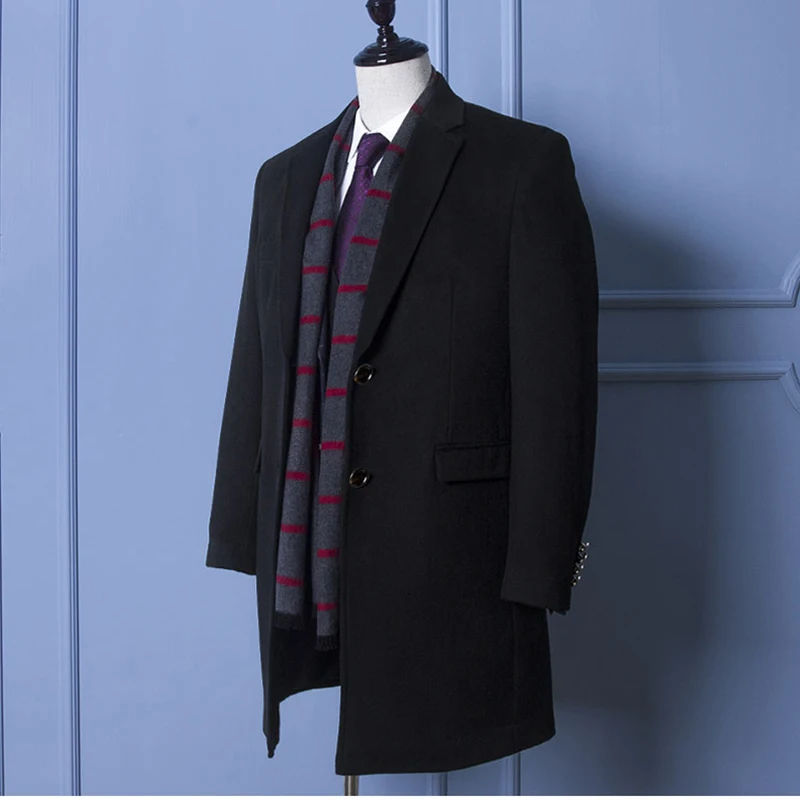 Размера плюс 6XL шерстяных фирменных кистей одежда средней длины мужская зимняя