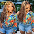 Парик с застежкой на сетке 4x4, парик из вьющихся человеческих волос, 427 выделение, Омбре, коричневые парики на сетке спереди, для женщин, 13X4 парики из человеческих волос спереди на сетке