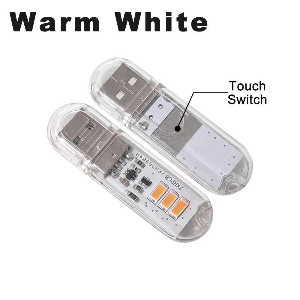 Warm White DC5V сенсорный переключатель USB мини светодиодный светильник для книг 3 светодиодный s 1,5 Вт портативный светодиодный светильник для чтения USB светодиодный ночной Светильник для кемпинга - Испускаемый цвет: Warm White