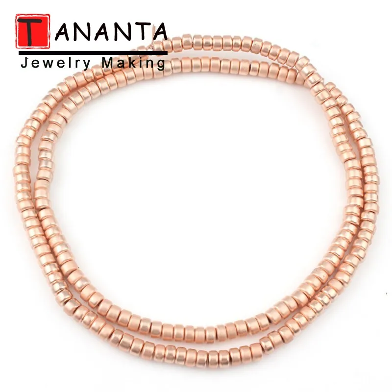 

3X2MM Matte Natural Rose Gold Hematite Rondelle Beads Round Loose Stone Beads For Jewelry Making Bracelet DIY Jewellery 15 Inch