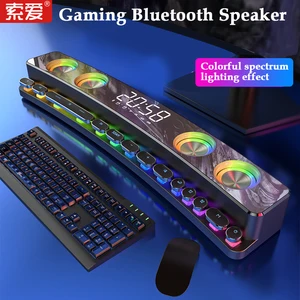 led wireless game bluetooth speaker computer soundbar 3d stereo music centre subwoofer home theatre clock loudspeaker 3600mah tf free global shipping