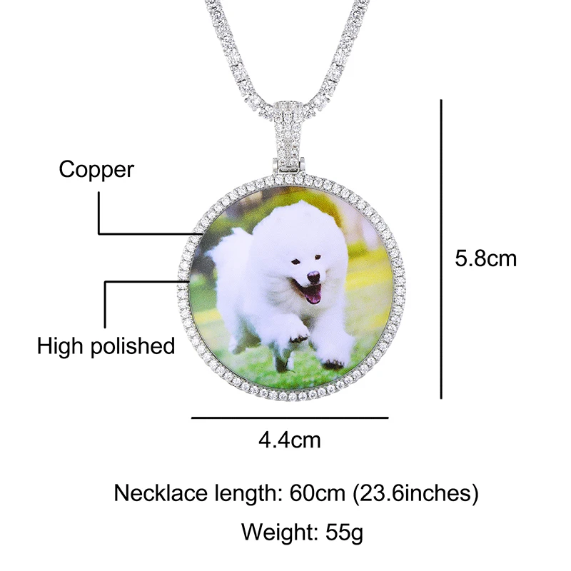 Сделанное на заказ фото круглое ожерелье медальоны и кулон с 4 мм теннисной