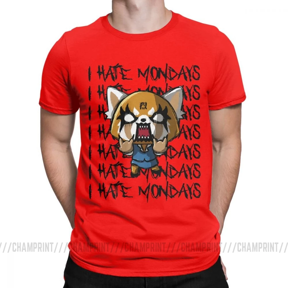 Мужские футболки Aggretsuko aggression Retsuko I Hate Monday, хлопковая одежда, Забавные футболки с коротким рукавом и круглым вырезом, футболки с принтом - Цвет: Красный