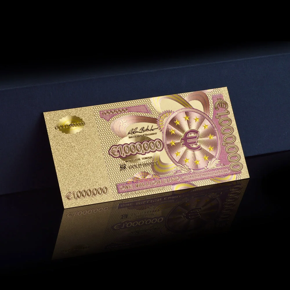 Набор металлических позолоченных евро банкнот 8 шт. 5 10 20 50 100 200 500 один миллион