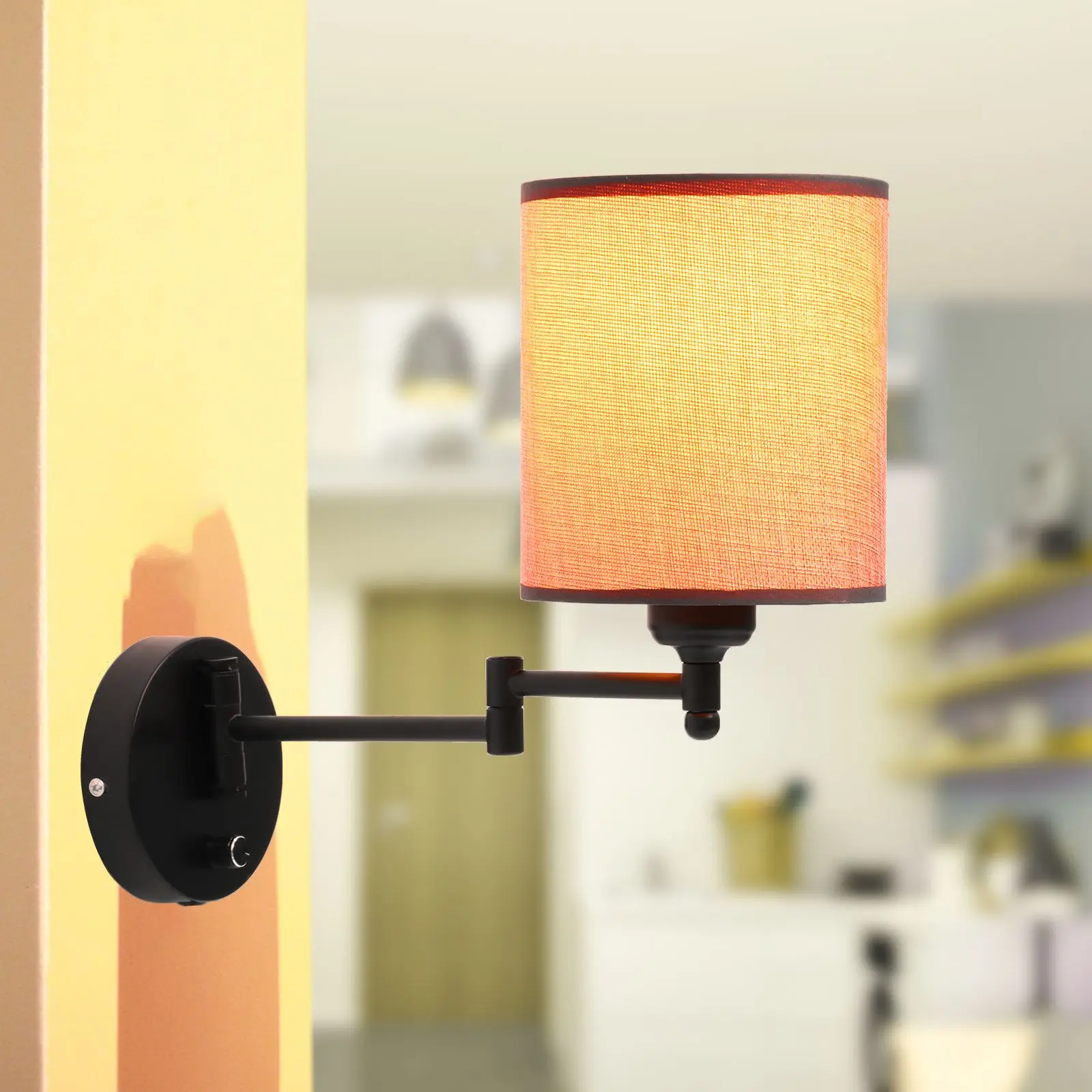 

Wall Light Swinging Arm Wall Light Modern Wall Lights With Linen Lampshade Plug-In Or Mounted Installation E27 Socket