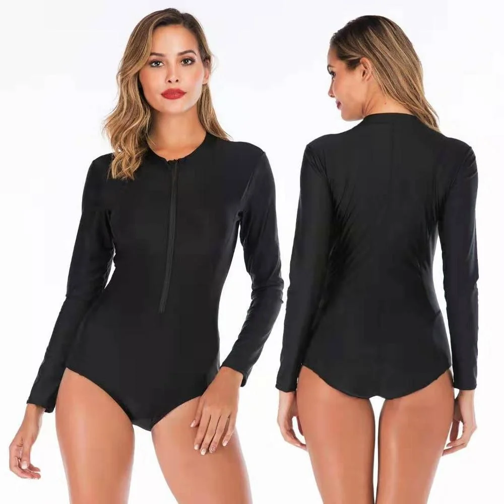 

New Arrivals Solid Color One Piece Swimsuit Front Zipper With Pad Bathing Suit Beach Wear S-2XL