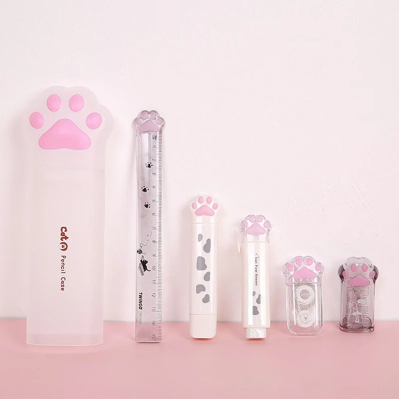 8 set/lot Creative Cat Paw Stationary set with Pencil box Eraser Ruler Correction Tape Office School Supplies Kids Gift