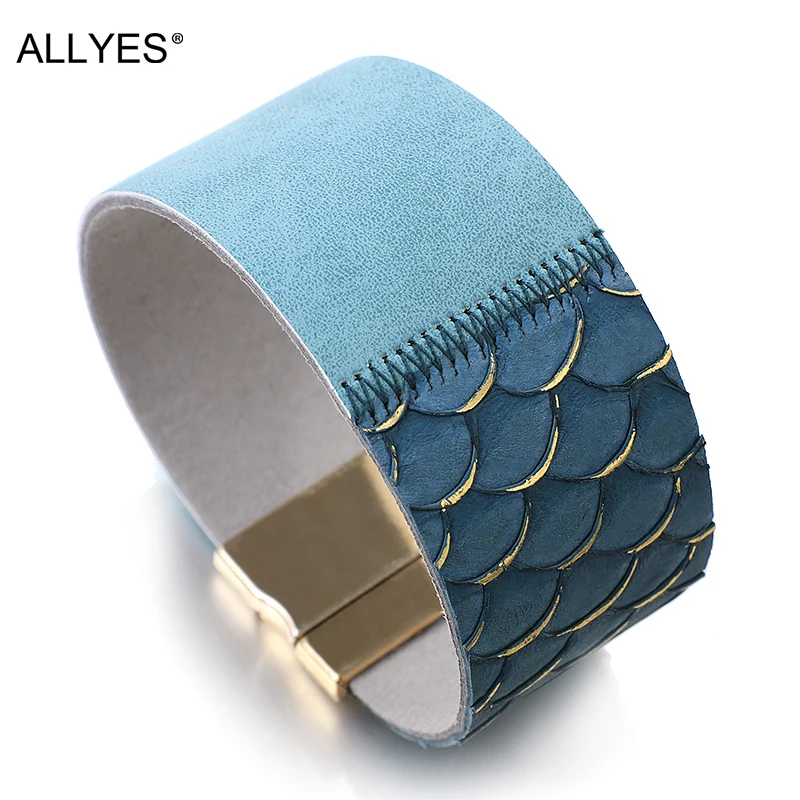 Женские кожаные браслеты ALLYES яркие цвета модные с широкой обмоткой в виде рыбьей