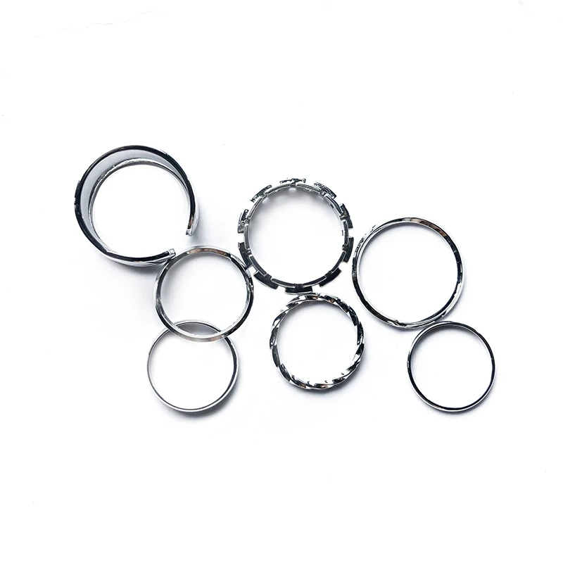 

7PCS/SET Korea Fashion Mixed Minimalist Ring Set Geometric Round Metal Gold Silver Color Cuff Open Rings Jewelry For Women