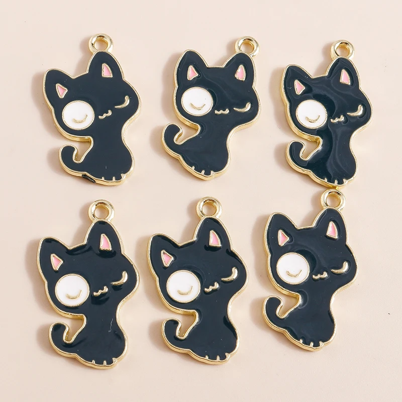 

10pcs 15*25mm Cute Enamel Black Cat Charms Necklaces Earrings Making Pendant Animal Charm for Diy Jewelry Making Accessories