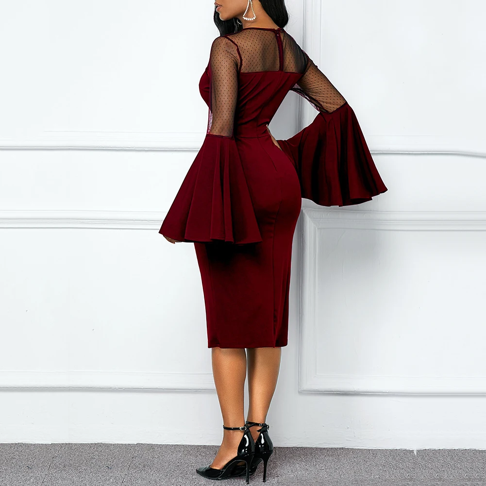 Женское сексуальное однотонное платье с О-образным вырезом длинное