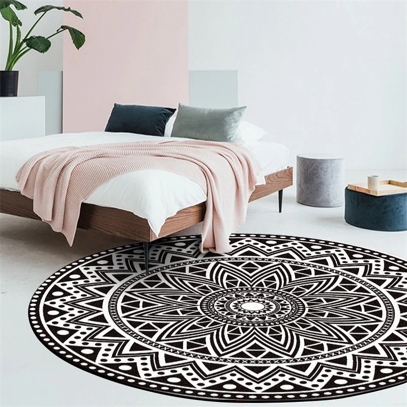 

Persian Black Gray Geometric Floral Totem Carpet Ethnic Style Round Area Rug Living Room Hanging Basket Chair Non-Slip Floor Mat