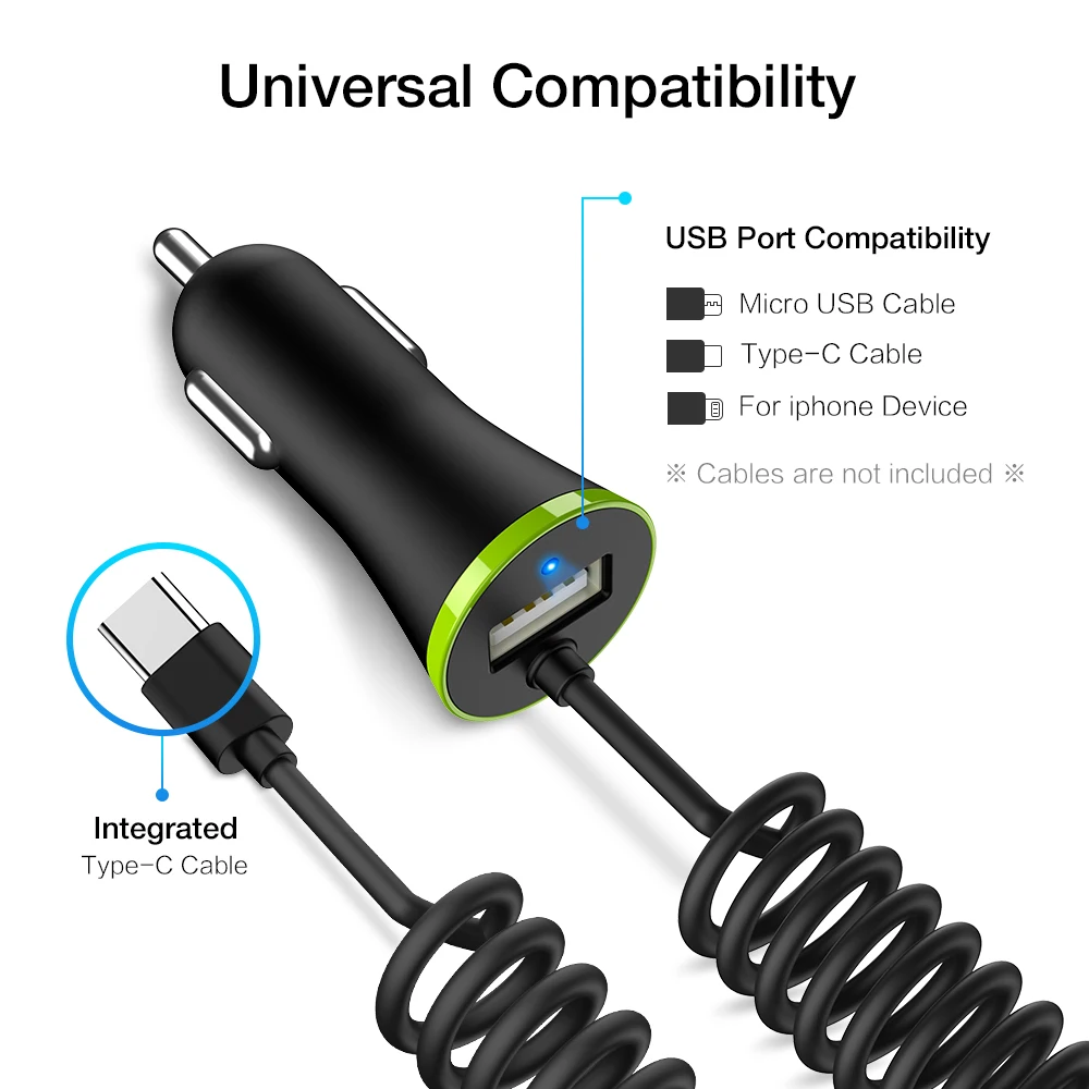 Универсальное автомобильное зарядное устройство с кабелем для iPhone X 8 Plus usb порт