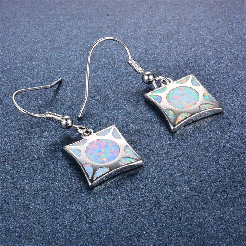 Милые женские большие квадратные Висячие серьги Бохо синие белые огненные