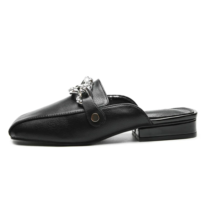 

2021 summer new comfortable thick heel fashion one foot half square diamond low heel lazy shoes