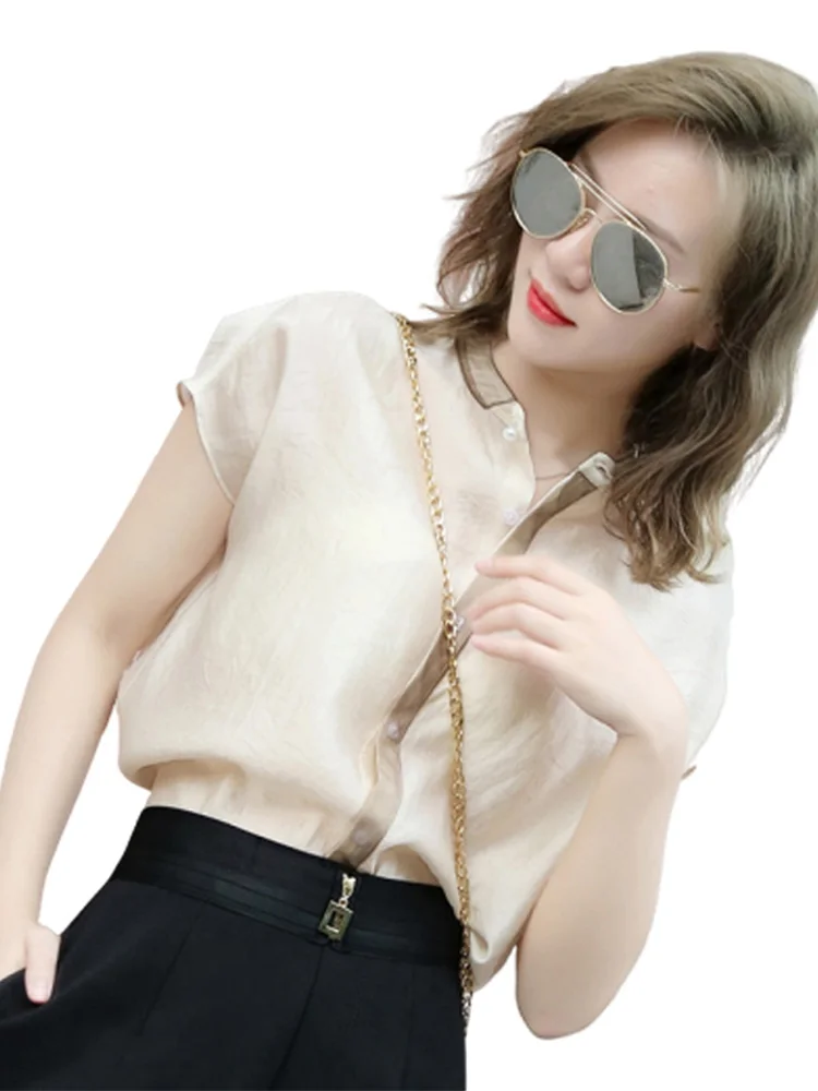 

Women's Blouses and Shirts Short sleeve chiffon female design feeling niche summer shirts chic top fashionable OL temperament