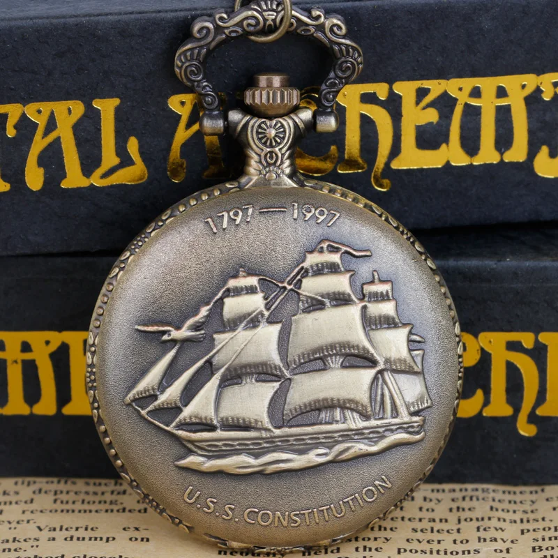 Винтажные бронзовые американские кварцевые карманные часы с резьбой на