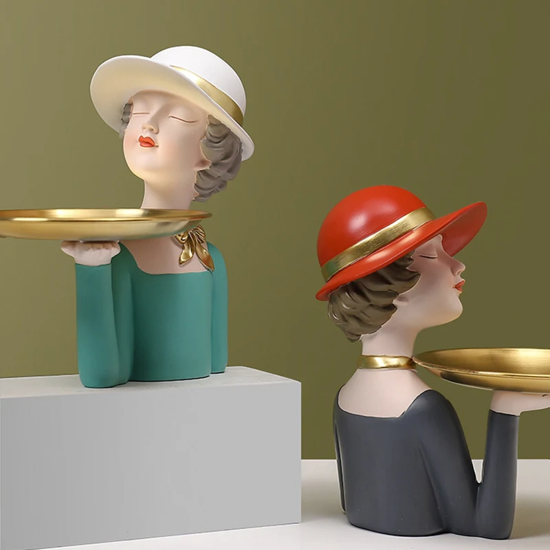 Bolha de Luxo Simplitynordic Moderno Menina Bandeja Decorativa Figura Resina Artesanato Criativo Casa Sala Estar Ornamentos Mesa Luz