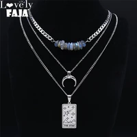 3pcs the star flash stone stainless%c2%a0steel layered necklace women silver color tarot star necklaces jewelry collier nxs03