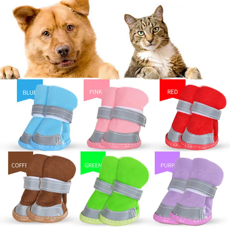 

4Pcs/Set Cute Pet Dog Snow Boots Winter Warm Shoes For Small Medium Dogs Lamb Wool Puppy Dog Shoes Chihuahua Yorkie Pet Supplies