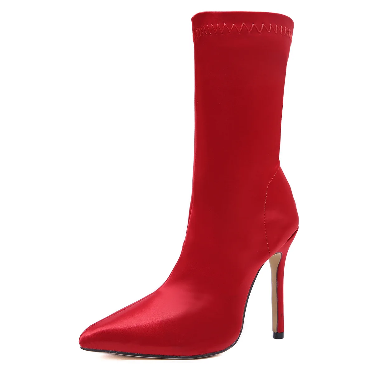 

New elastic boots high heel Satin pointed women's boots