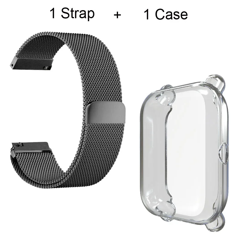 Black-Transparent Для Xiaomi Amazfit Bip Bit Lite браслет ремешок из Миланского нержавеющей стали ремешок для часов защитный чехол для экрана - Цвет: Black-Transparent