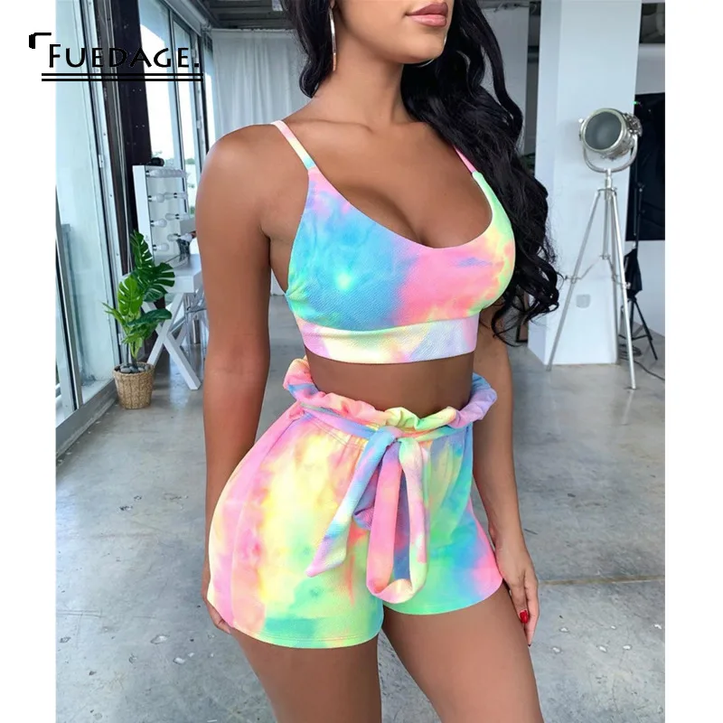 Fuedage сексуальный женский комплект из двух предметов топ с открытой спиной и шорты