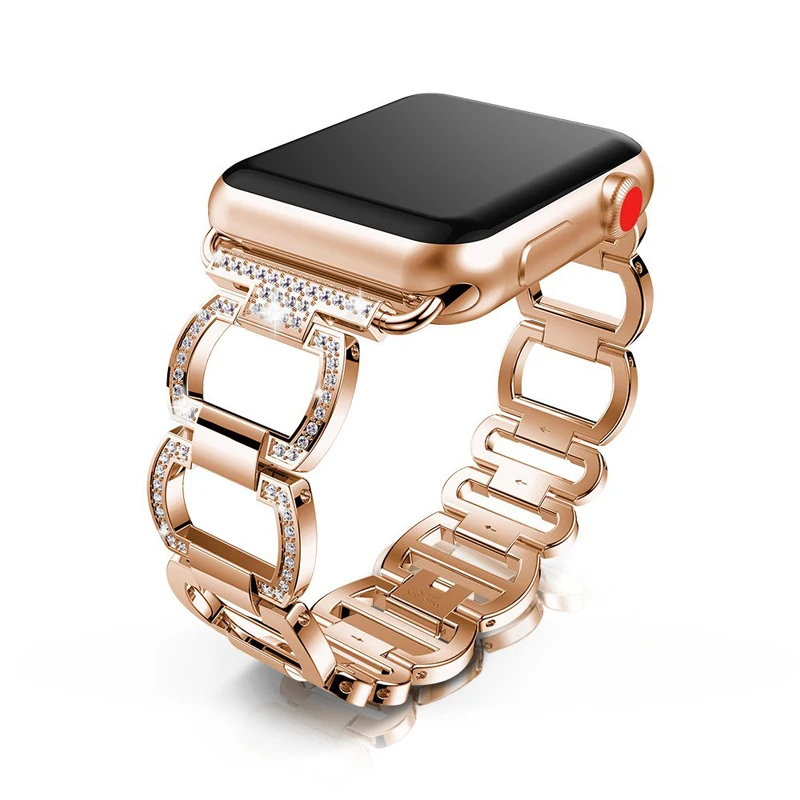 

Ремешок для Apple Watch Band 42 мм 44 мм 38 мм 40 мм, браслет со стразами для iwatch series SE 6/5/4/3/2, металлические звенья