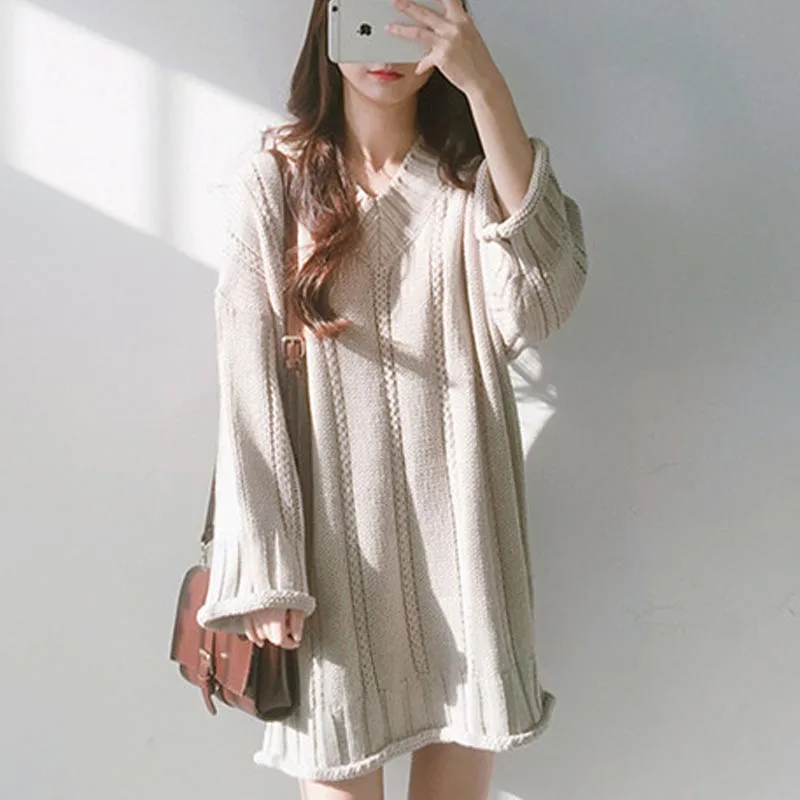 

New spring knitted sweater dress women winter one-piece hollow waist sweater dress women Korean loose mini dress women